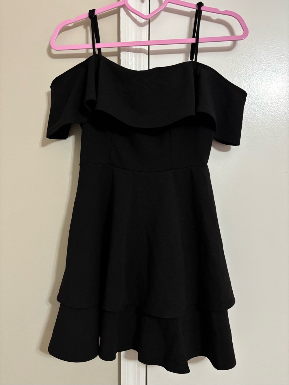 B Darlin Black One-Shoulder Ruffle Strap Layered Mini Dress